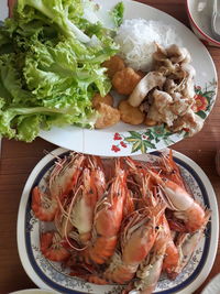 High angle view of meal served on table