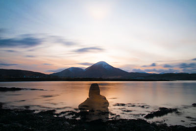 Scenic view of lake against sky during sunset