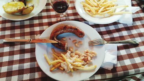 High angle view of food in plate on table