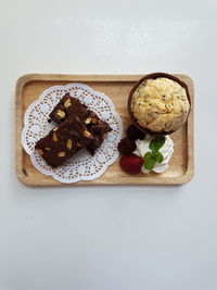 High angle view of dessert in plate on table