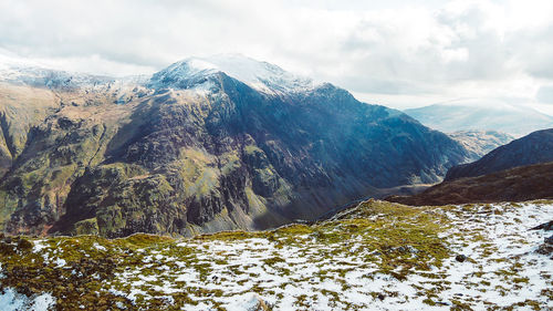 Scenic view of snowcapped mountains against sky