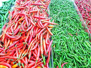 High angle view of red chili peppers for sale at market stall