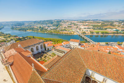 High angle view of townscape against sky