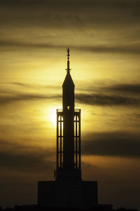 Low angle view of silhouette building against sky during sunset