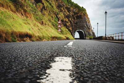 Surface level of road against sky