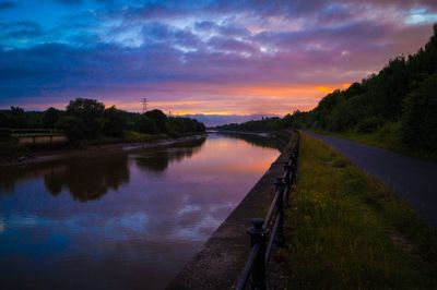 Scenic view of lake against sky at sunset