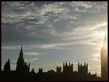 Silhouette of buildings against cloudy sky