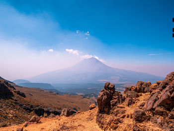 Panoramic view of landscape and mountains against sky