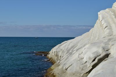 Scenic view of sea against clear blue sky