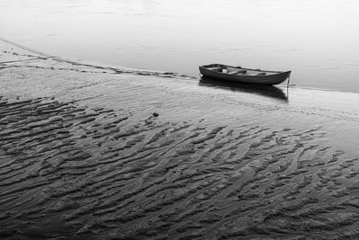 High angle view of boat moored on shore