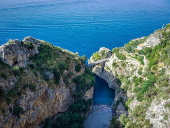 Aerial view of the fiordo di furore beach, amalfi coast