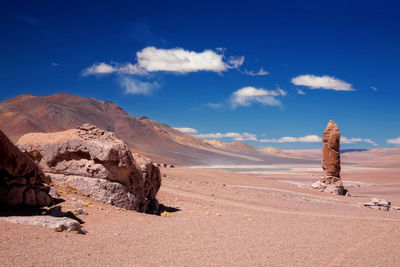 Rock formations in desert against blue sky