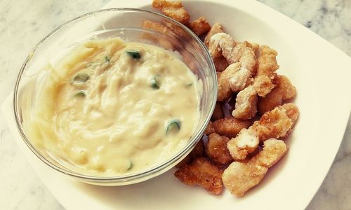 Close-up of food served in plate