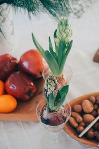 Close-up of fruits and nuts on table