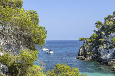 Scenic view of sea against clear blue sky