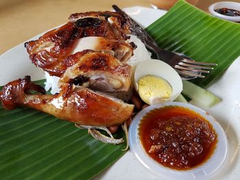 High angle view of meal served in plate