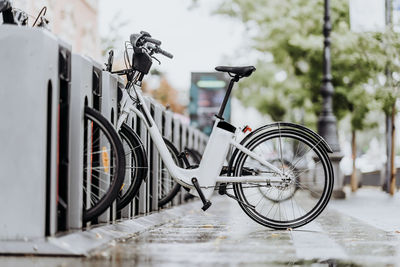 Bicycle placed in street bicycle rack