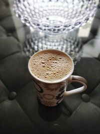 High angle view of coffee on table