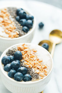 Close-up of breakfast in bowls on table