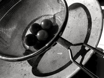 High angle view of eggs in basket