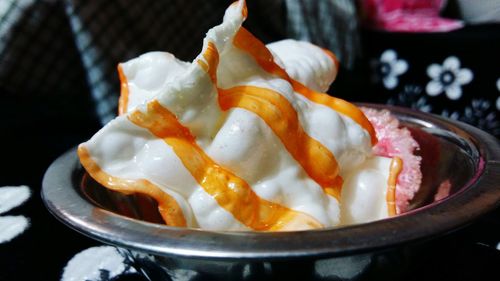 Close-up of ice cream in bowl