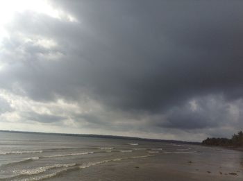 Scenic view of calm sea against cloudy sky