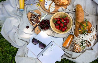 High angle view of food on table