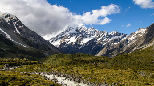 Scenic view of mountains against sky