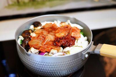 Close-up of food in plate on table