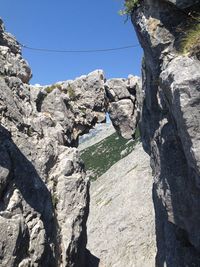 Rocks on mountain against clear blue sky