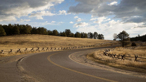 Road by trees against sky