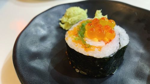 Close-up of sushi served in plate