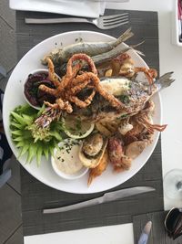 High angle view of food in plate on table