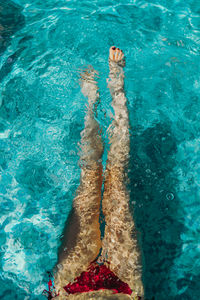 Low section of person swimming in pool