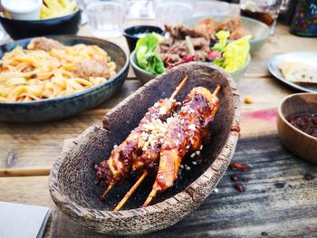 Close-up of food served on table