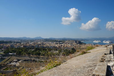 High angle shot of townscape against sky