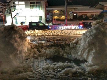 Blurred motion of illuminated buildings at night