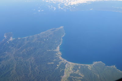 High angle view of sea and mountain