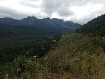 Scenic view of landscape against cloudy sky