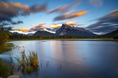 Scenic view of lake against sky during sunset