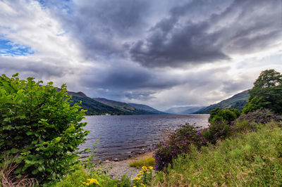 Scenic view of lake against sky