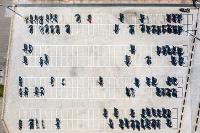 High angle view of people walking on the wall