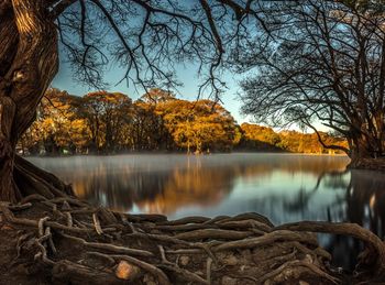 Scenic view of lake against sky during autumn