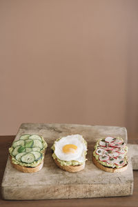 High angle view of breakfast on table