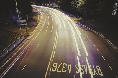 Light trails on road at night