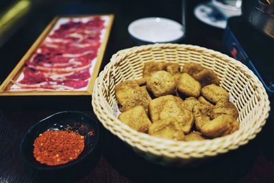 High angle view of food on table