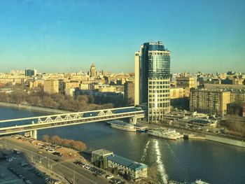 High angle view of city at waterfront