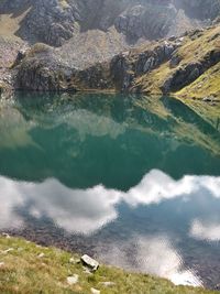 High angle view of lake and rocks