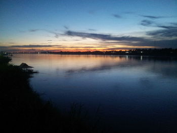 Scenic view of lake at sunset