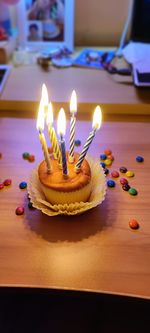 Close-up of birthday cake on table